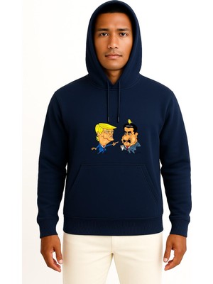 Bahriyeli Collection Kapüşonlu Amerika Cumhurbaşkanı Trump ve Venezuela Maduro Göğüs Baskılı Unisex Sweatshirt