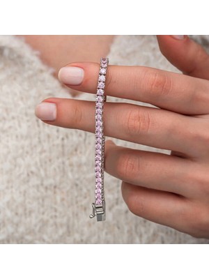 Pileli Store Pilelistore Gümüş Pembe Zirkon Taşlı Su Yolu Kadın Bileklik