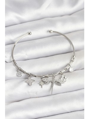 Pileli Store Pilelistore Yusufçuk Charmlı Gümüş Renk Pirinç Kadın Bileklik - TJ-BB8046