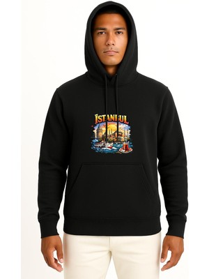 Bahriyeli Collection Kapüşonlu Istanbul Özel Tasarım Göğüs Baskılı Unisex Sweatshirt
