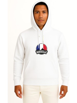 Bahriyeli Collection Kapüşonlu Marseille France Skyline Göğüs Baskılı Unisex Sweatshirt