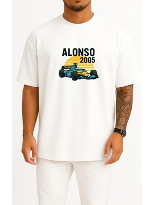 Bahriyeli Collection Oversize Alonso 2005 F1 Renault Göğüs Baskılı Unisex T-Shirt