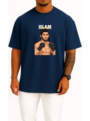 Bahriyeli Collection Oversize Islam Makhachev Göğüs Baskılı Unisex T-Shirt