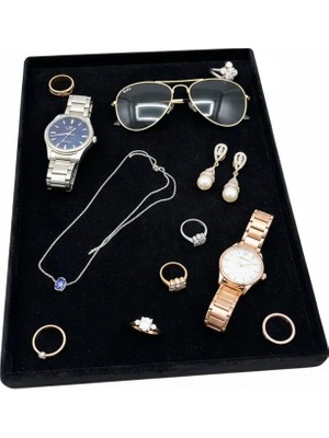 Megass Dekor Süet Kumaş Siyah Renk 34/24 cm Takı Servis Sunum Tablası