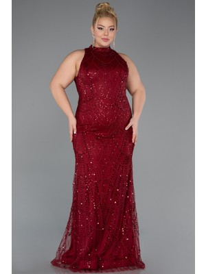 Abiyefon Halter Yaka Uzun Boncuklu Büyük Beden Abiye ABU5063