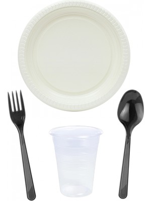 Supertrend Ekonomik Sofra Seti Siyah Çatal Kaşık Plastik Bardak 250 Parça