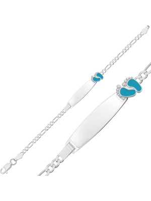 Inure Jewelry Kişiye Özel Mavi Ayak Izi Gümüş Bebek Künyesi