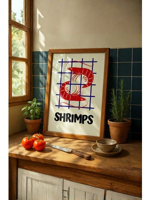 Fuart.Co Kırmızı Karides Deniz Canlıları Mutfak Serisi Poster (Çerçevesiz) Sffu