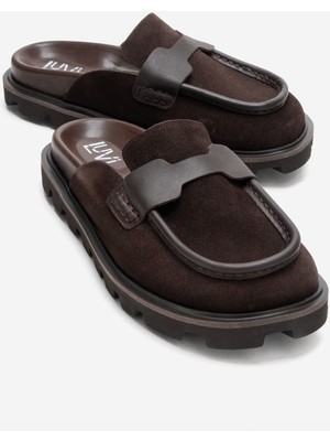 Luvi Vela Kahverengi Süet Hakiki Deri Kadın Terlik