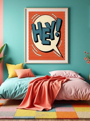 Fuart.Co Hey Yazılı Dijital Baskı Pop Art Temalı Poster (Çerçevesiz) Pafu