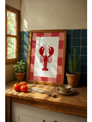 Fuart.Co Kareli Istakoz Deniz Canlıları Mutfak Serisi Poster (Çerçevesiz) Sffu