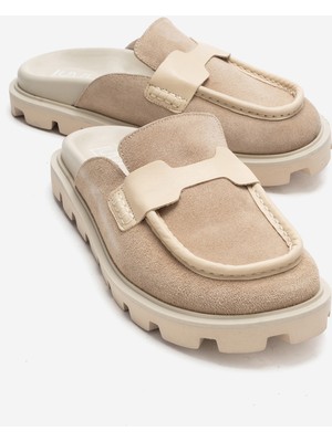 Luvi Vela Bej Süet Hakiki Deri Kadın Terlik