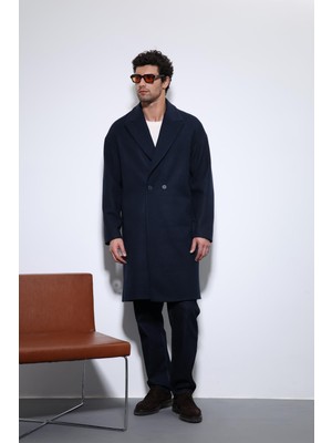 Antioch Lacivert Oversize Kruvaze Erkek Kaban
