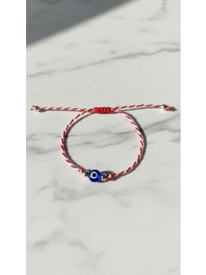 El Yapımı Kırmızı Beyaz Marteniçka Bileklik - Nazar Boncuklu Ayarlanabilir Dilek Bilekliği