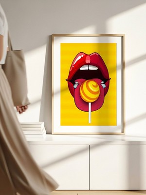 Fuart.Co Lolipop Dudak Dijital Baskı Pop Art Temalı Poster (Çerçevesiz) Pafu