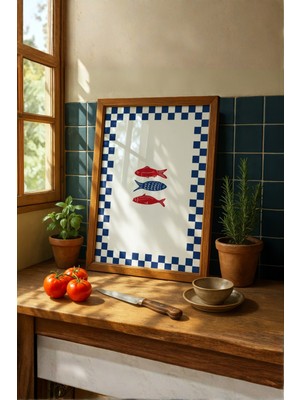 Fuart.Co Üçlü Balık Deniz Canlıları Mutfak Serisi Poster (Çerçevesiz) Sffu