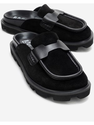 Luvi Vela Siyah Süet Hakiki Deri Kadın Terlik