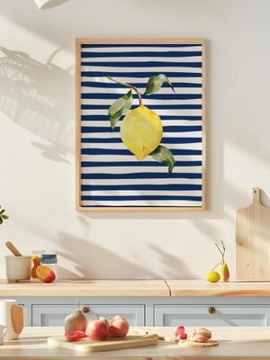 Fuart.Co Çizgili Limon Deniz Canlıları Mutfak Serisi Poster (Çerçevesiz) Sffu