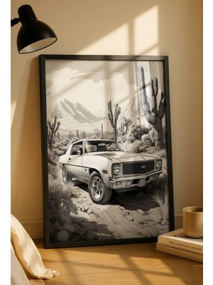 Fuart.Co Muscle Car Eskizi Dijital Baskı Poster (Çerçevesiz) Refu