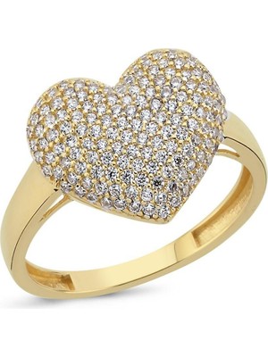 Zümrüt Sarraf 14 Ayar Altın Zirkon Taş Kalpli Yüzük