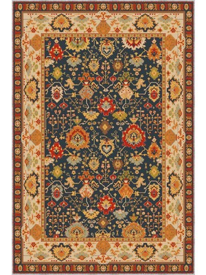 Tiroli Çerçeveli Multi Polyester ve Pamuklu Kaydırmaz Tabanlı Yıkanabilir Dijital Baskı Halıs