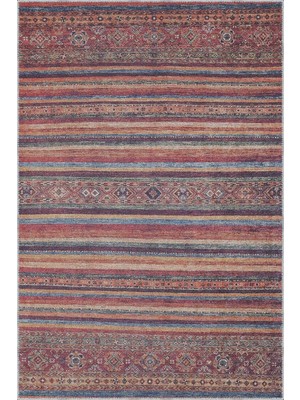 Sierpe Çizgili Etnik Multi Polyester ve Pamuklu Kaydırmaz Tabanlı Yıkanabilir Dijital Baskı Hal