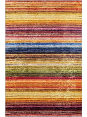 Aklera Çizgili Multi Polyester ve Pamuklu Kaydırmaz Tabanlı Yıkanabilir Dijital Baskı Halısı