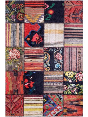 Asele Patchwork Multi Polyester ve Pamuklu Kaydırmaz Taban Yıkanabilir Dijital Baskı Halısı