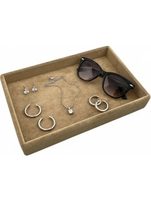 Megass Dekor Küçük Boy Süet Kumaş Sütlü Kahve Renk 22/14 cm Servis Tablası