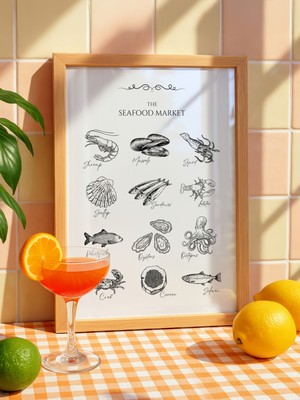 Fuart.Co Seafood Market Deniz Canlıları Mutfak Serisi Poster (Çerçevesiz) Sffu