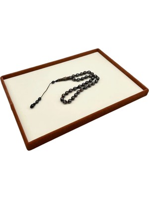 Megass Dekor Süet Kumaş Krem-Kahve Renk 34/24 cm Takı Servis Sunum Tablası