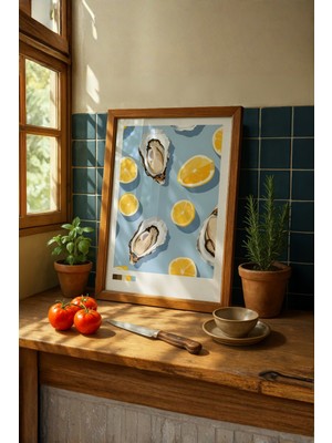 Fuart.Co Limonlu Istiridye Deniz Canlıları Mutfak Serisi Poster (Çerçevesiz) Sffu