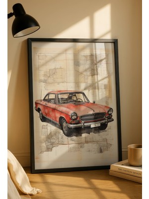 Fuart.Co Kırmızı Retro Otomobil Dijital Baskı Poster (Çerçevesiz) Refu