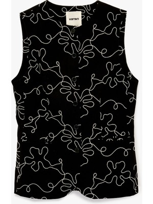 Koton Pamuklu Düğmeli Bisiklet Yaka Çiçekli Poplin Yelek