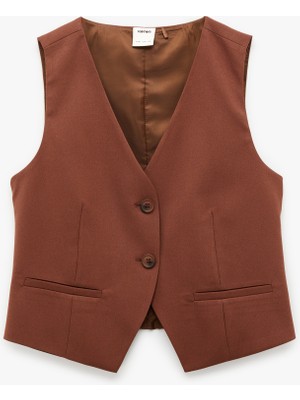 Koton Regular Fit  V Yaka Blazer Yelek