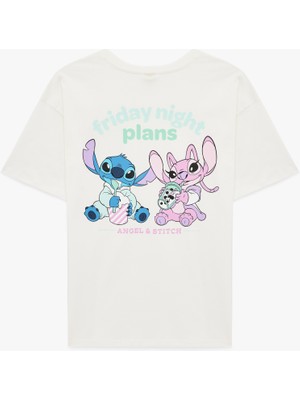 Koton Stitch Lisanslı Kısa Kollu Bisiklet Yaka Arkası Baskılı Oversize Tişört