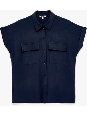 Koton Kupro Viskon Kumaş Cep Detaylı Kısa Kollu Gömlek