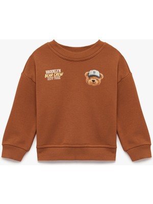 Koton Uzun Kollu Bisiklet Yaka Ayıcık Baskılı Sweatshirt