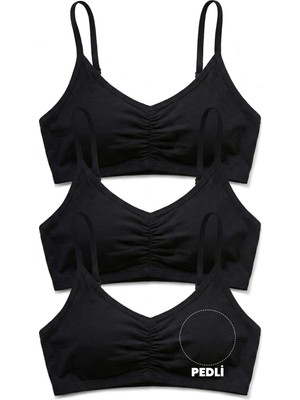 Öts Kız Çocuk Büstiyer 3'lü Ince Askılı, Önü Büzgülü, Pedli (%96 Pamuk - %4 Elastan)