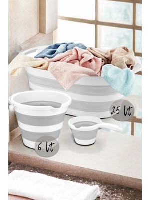 Vera Bath 3'lü Katlanır Multi Set Sepet-Kova-Maşrapa