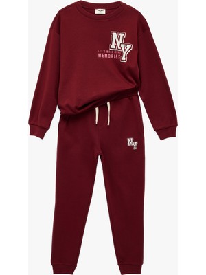 Koton Pamuklu Uzun Kollu Bisiklet Yaka Beli Bağcıklı Baskılı Eşofman Takımı