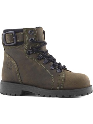 Rakerplus Griffon Hakiki Deri Haki Yeşil Fermuarlı Kışlık Çocuk Bot