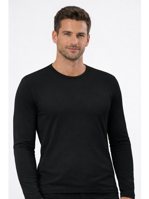 comfytouch Erkek Bisiklet Yaka Siyah Body Pamuk Uzun Kollu