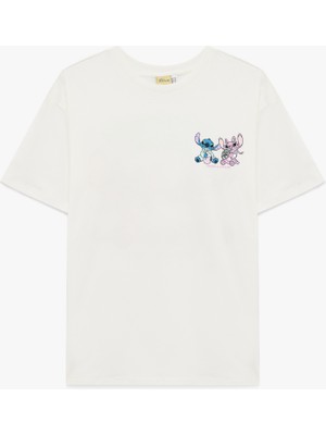 Koton Stitch Lisanslı Kısa Kollu Bisiklet Yaka Arkası Baskılı Oversize Tişört