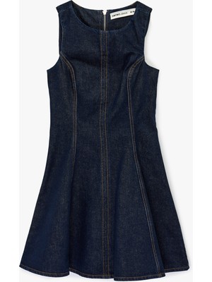 Koton Kolsuz Bisiklet Yaka Volanlı Mini Denim Elbise