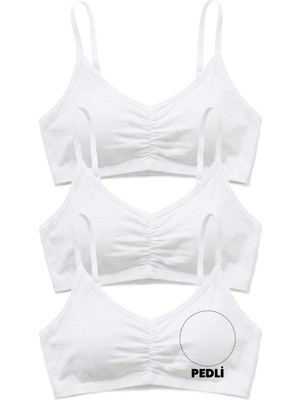 Öts Kız Çocuk Büstiyer 3'lü Ince Askılı, Önü Büzgülü, Pedli (%96 Pamuk - %4 Elastan)