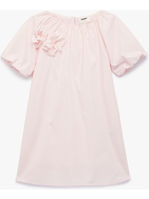 Koton Kayık Yaka Balon Kollu Çiçek Aplikeli Pamuklu Elbise