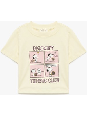 Koton Snoopy Baskılı Kısa Kollu Bisiklet Yaka Pamuklu Lisanslı Tişört