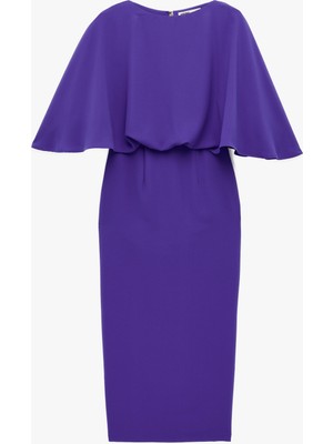 Koton Yırtmaçlı Yuvarlak Yaka Volümlü Kısa Yarasa Kollu Midi Kalem Elbise