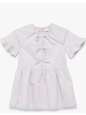 Koton Pamuklu Bisiklet Yaka Fiyonklu Kısa Kollu Elbise